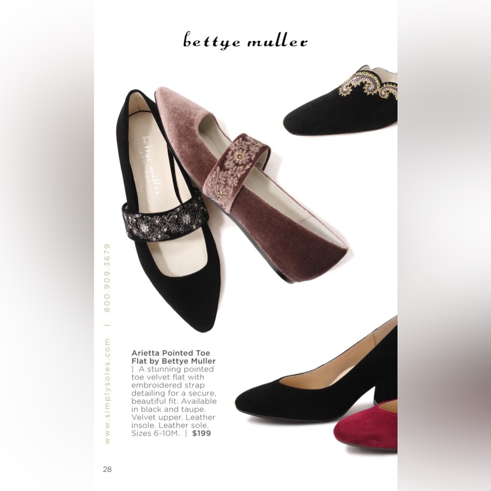 Bettye Muller Ballet Flats arietta black Mary Jane velvet floral 6.5